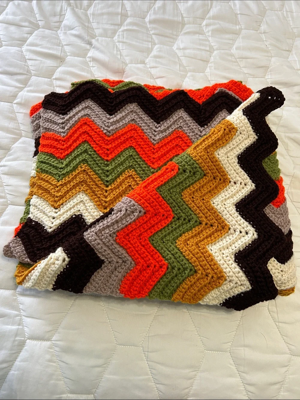 Handmade Chevron Knit Throw/blanket in Beautiful Fall Multi Colors 62”x35”